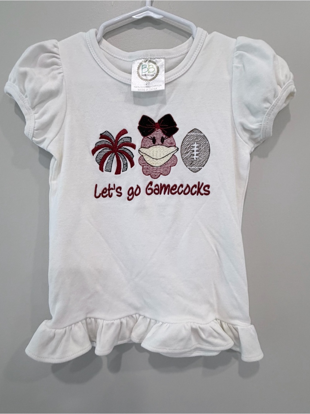 BB White 'Let's Go Gamecocks' Ruffle-Hem Girls Tee